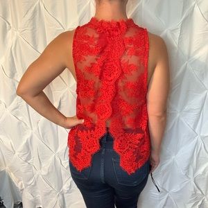 High neck, sheer lace backed Free People top